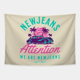 NewJeans attention car retro typography Morcaworks Tapestry