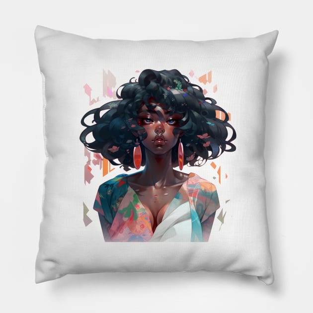 Cool Looking anime girl with dark skin Pillow by lushkingdom