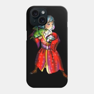 Beautiful sorcerer with glowing d20 and baby dragon Phone Case