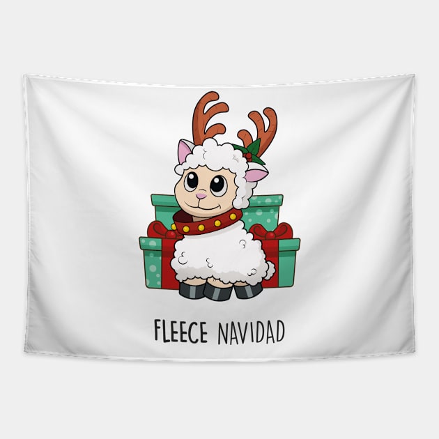 Fleece Navidad | Cute Christmas Pun Tshirt | Sheep Joke Tapestry by Sarah's Simulacrum