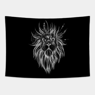 Sketch Style Lion with Geometrical Lines Tapestry