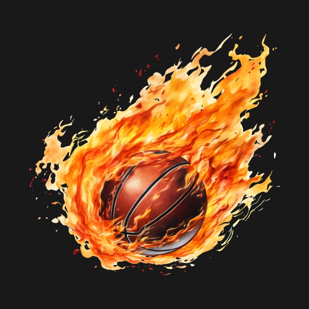 Flamming Basketball Watercolor by BisonPrintsCo