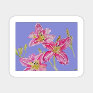 Pink Lily Flower Watercolor Painting Pattern - on Lavender Purple Magnet