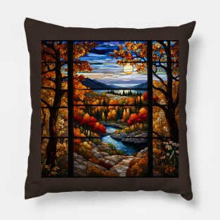 Stained Glass Window Of Autumn Scenery Pillow