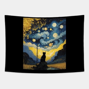 Starry Night Cat, Van Gogh Cat, Cat Lover, Cat Mom, Cat Dad Tapestry