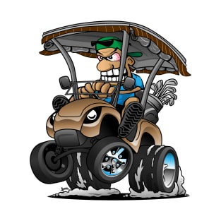 Funny Golf Cart Hotrod Golf Car Popping a Wheelie Cartoon T-Shirt