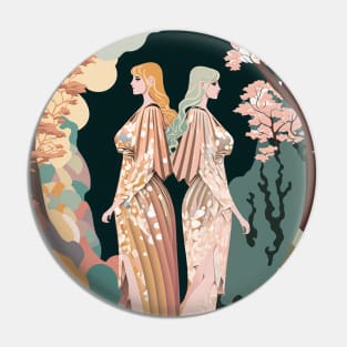 Lovers in the Woods - Two Women Exploring a Beautiful Forest Landscape Pin