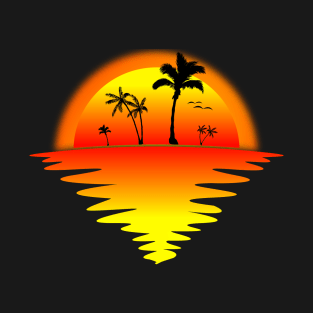 Sunset Silhouette Beach Palm Tree Summer Lover T-Shirt