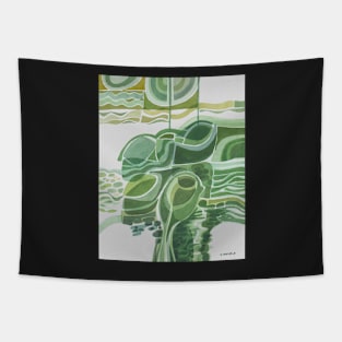 Green Abstract Seascape Boats Watercolour Tapestry