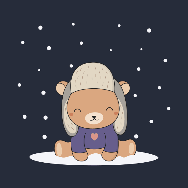 Kawaii Cute Brown Winter Bear by wordsberry