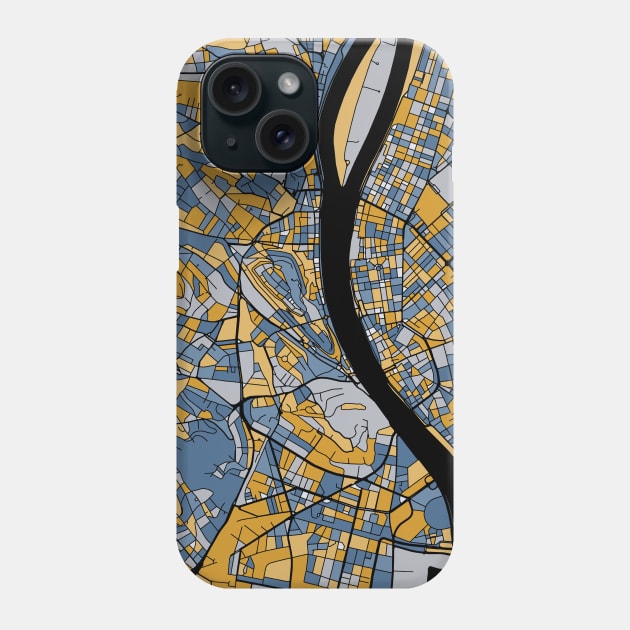 Budapest Map Pattern in Blue & Gold Phone Case by PatternMaps