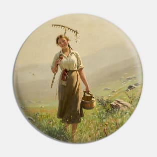 A Young Woman in the Meadow by Hans Dahl Pin