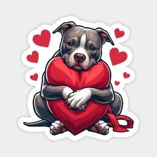 Pitbull Hugs a Heart Pillow Magnet