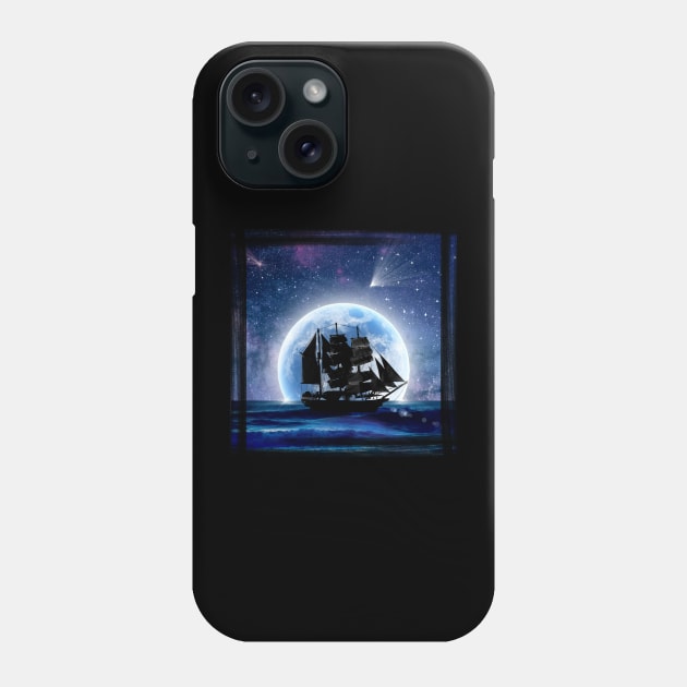 Sailing into the Night Sky - moon and galeon Phone Case by Smiling-Faces