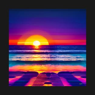 RetroWave 80s Sunset Beach 21 T-Shirt