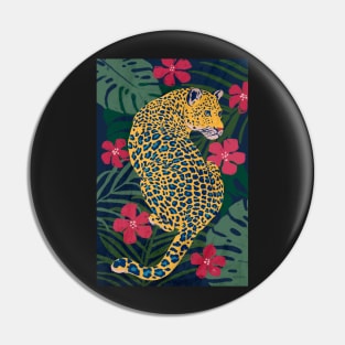 Leopard Among the Flowers Blue Pin