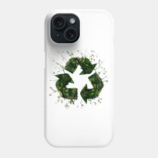 Recycling Logo with Leaves and Green Plants. Go Green, Recycle Symbol, Save the Earth Earth Day Awareness April 22 Phone Case