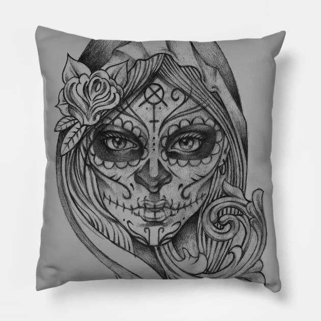 Sugar Skull Girl Day of the Dead Pillow by dnlribeiro88