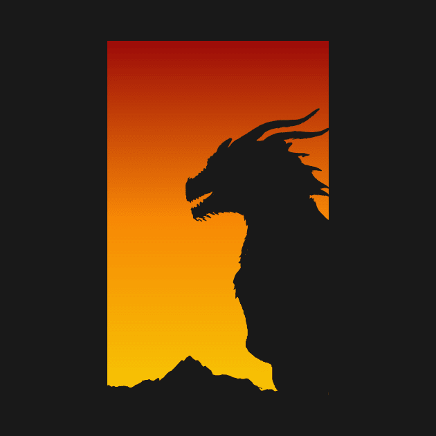 Sunset Dragon Artwork - Dragon Lover Design - Dragon Gift Dragonslayer Dragon Art by ballhard