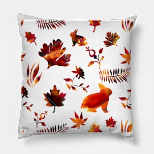 Autumn Flora with Bunnies Pillow