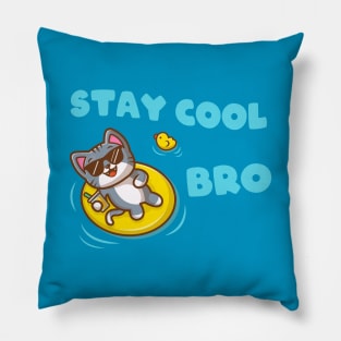 Stay Cool Bro funny Cat in Swimmingpool Pillow