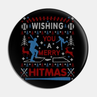 Baseball Ugly Christmas Sweater Party Merry Hitmas Pin