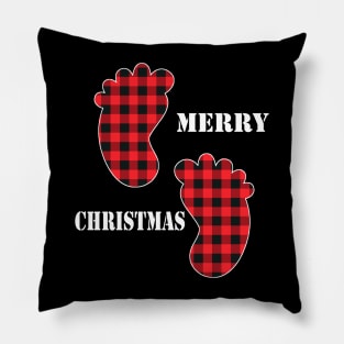 Merry Christmas Baby Feet Red Plaid Buffalo Pillow