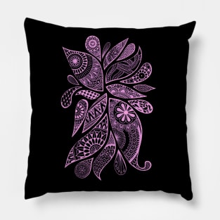 Abstract Zentangle Swirls Design (light pink on black) Pillow