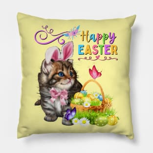 Happy Easter Kitten Pillow