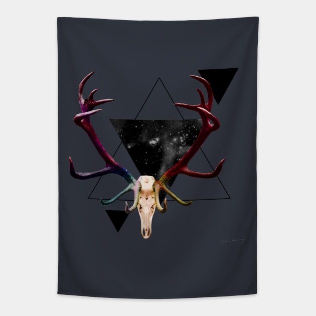 Cosmic Deer Skull Tapestry by MaldwynArt