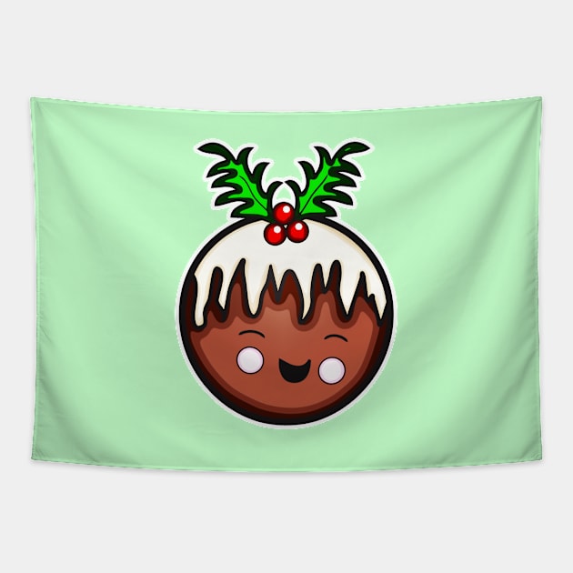 Kawaii Christmas Pudding Tapestry by JadeGair