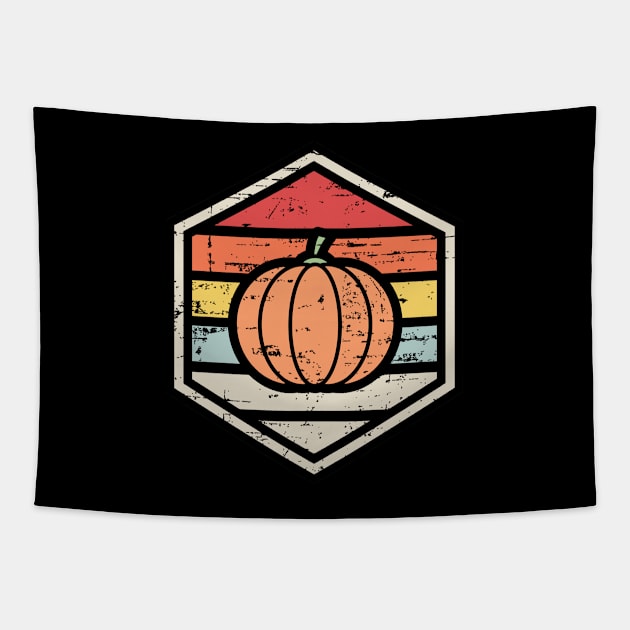 Retro Badge Pumpkin Tapestry by rojakdesigns