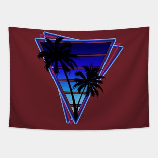 Retrowave style palm tree sunset Ultra Blue Tapestry