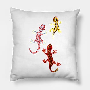 Copy of Colorful happy geckos on blue Pillow