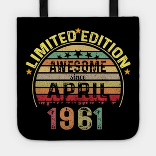 Vintage Born in April 1961 63 Years Old 63rd Birthday Gift Men Women Tote