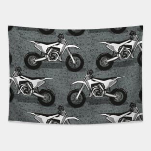 Motocross // pattern // grey green background black white and grey motorcycles Tapestry