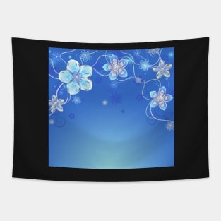 Blue background with silver flowers Tapestry