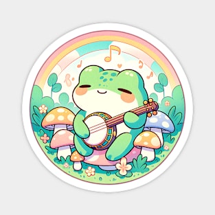 Cottagecore Aesthetic Cute Frog Playing Banjo among Mushrooms Magnet