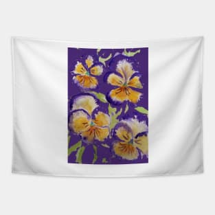 Viola Watercolor Purple Floral Pattern on Dark Purple Tapestry