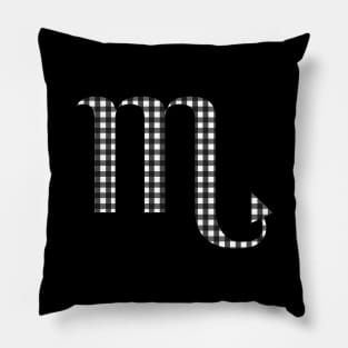 Scorpio Zodiac Horoscope Symbol in Black and White Gingham Pattern Pillow