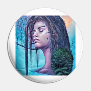 Beautiful portrait of pretty young woman face in blue mood Pin