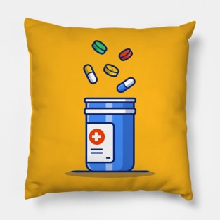 Medicine Jar, Tablets, And Pills Cartoon Pillow