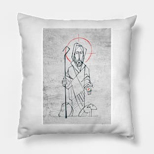 Jesus Christ Good Shepherd ink illustration Pillow