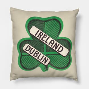 Dublin Ireland Vintage Travel Souvenir Clover Pillow