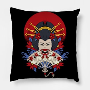 Geisha With Fan Pillow