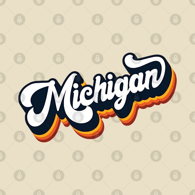 Retro Groovy 70s Lettering Michigan by Inspire Enclave