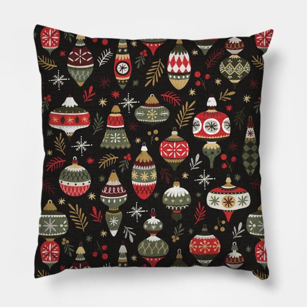 Vintage Christmas Baubles Pillow by serinehel