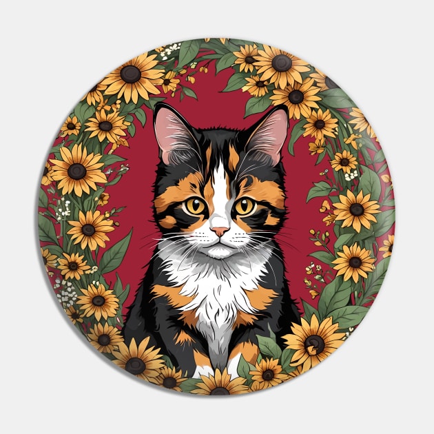 Maryland Calico Cat And Black Eyed Susan Flowers 1 Pin by taiche