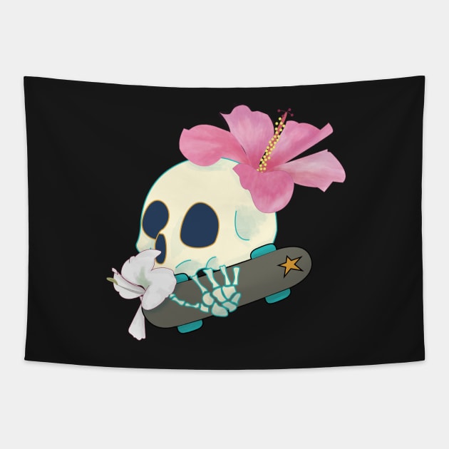 Cuban Flowers - skull Tapestry by RenYi