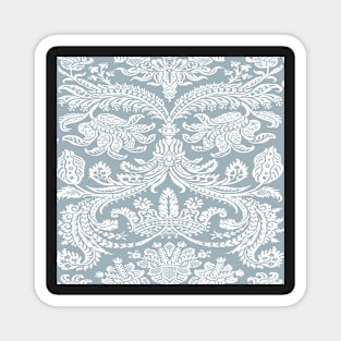 White on Dusty Blue Medieval Damask Scrolls Magnet